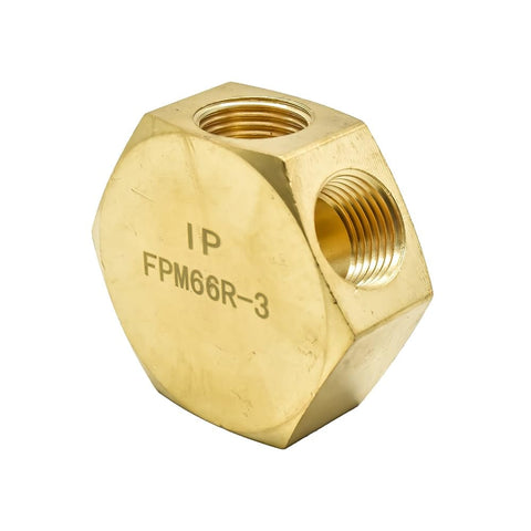 Brass Flat Hex Pneumatic Manifold Three Way Outlet Built For Tough Air Line Setups One Inlet And Three Eighth Inch NPT Female Ports