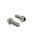Two Titanium Motorcycle Bolts Set M6x1.0 Torx Hex Head Titanium Flange Bolts Dual Drive Lightweight Yet Ultra Strong shown.