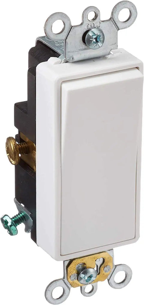 Decora Plus Rocker Single Pole AC Quiet Switch 20 Amp 120 to 277 Volt 5621 2W White heavy-duty back side wiring