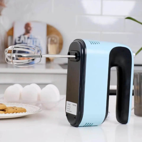 9 Speed Digital Hand Mixer With 400W Kickin Power And Featherlight Build, Smooth Operating Electric Handheld Unit For Baking Projects on kitchen counter.