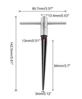 Pro Grade T Handle Tapered Reamer For Guitar Bridge Pins And End Pins, 1/8 Inch To 1/2 Inch (3mm To 13mm), dimensions displayed