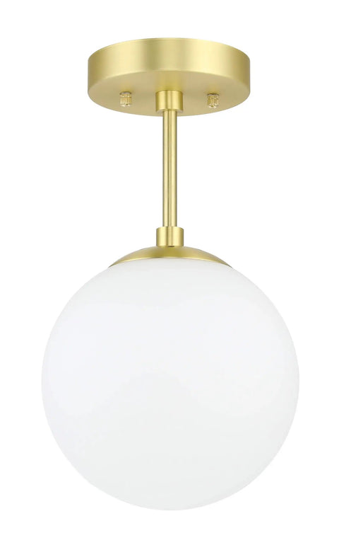 Semi Flush Mount Ceiling Light With Globe White Shade In Satin Brass Finish 1 Light Modern Fixture For Living Room And Dining Room With Chic Contemporary Vibe Close To Ceiling Design