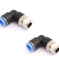 Pack of two elbow push to connect air fittings 8mm and one eighth inch NPT thread 90 degree pneumatic quick connect tubing for air and water.