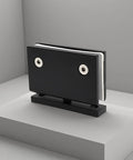 Heavy Duty Frameless Shower Door Hinge With Sleek Matte Black Finish, steel pivot clamp for modern bathrooms.