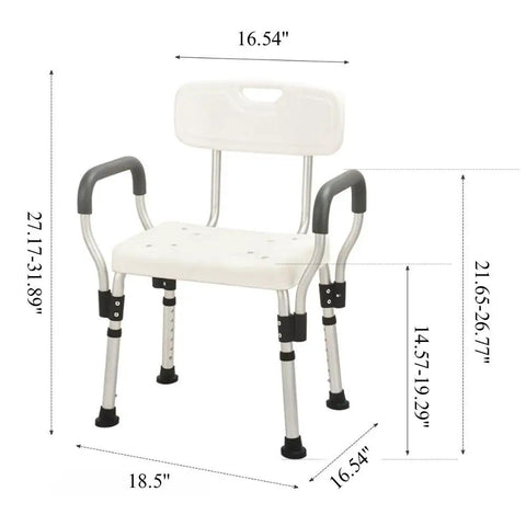 Foldable Shower Chair With Arms And Back, Heavy Duty 330 Lb Capacity, Adjustable Height 27.2 To 31.9 Inches, White Aluminum Alloy
