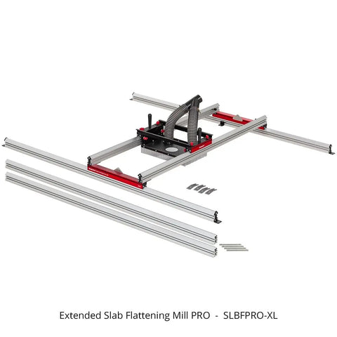 Heavy Duty Slab Flattening Mill Pro Extended With Hella Wide 48X134 Inch Capacity showcases integrated dust collection and clamping dogs.