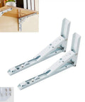 Heavy Duty White Folding Shelf Brackets For Sturdy Metal Floating Wall Units L Shaped Corner Support System with included hardware.