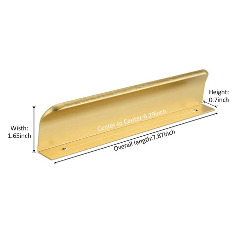 Edge Finger Tab Pulls For Cabinets And Concealed Drawer Hardware Aluminum Brushed Gold 7.87 Inch Length dimensions shown