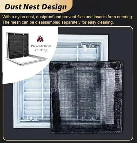 Heavy Duty 19X19 Aluminum Return Air Vent Cover With Removable Mesh Filter And Louvered Wall Grille For Hvac Systems showing black nylon mesh design for easy cleaning.