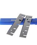 High Speed Steel Planer Blades Pair Sharp Replacement Knives For Woodworking Machine Workhorse Grade with blue storage case.