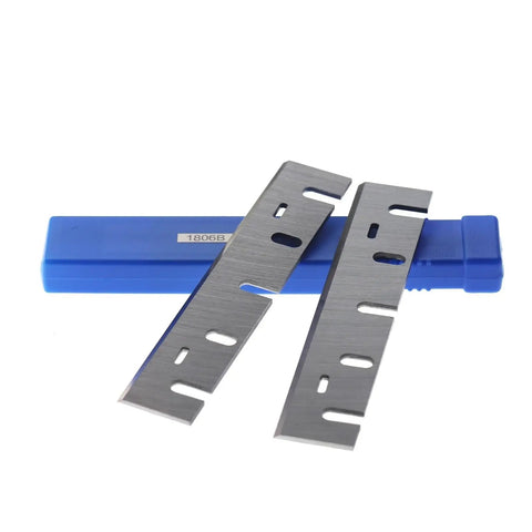 High Speed Steel Planer Blades Pair Sharp Replacement Knives For Woodworking Machine Workhorse Grade with blue storage case.