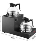 Heavy Duty Commercial Coffee Maker With Double Hot Plate Pot Warmer showcasing dual glass pots on a stainless steel base.