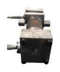 Close-up of a Rugged Hydraulic Double Acting Cylinder 160 Bore with connectors for heavy lifting and pressing in industrial settings.
