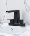4 Inch Centerset Vanity Sink Faucet With Dual Handle Waterfall Spout Three Hole Basin Mixer Dope Matte Black Finish