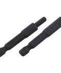 Top Tier Heavy Duty Socket Adapter Set For M5 Screws Made From Chrome Vanadium Steel With 1/4 Inch Hex Shank Fits Electric Drills Perfectly For Fast And Easy Self Tapping Projects On Any Tough DIY Job You Got. two black hex drill adapters, one threaded