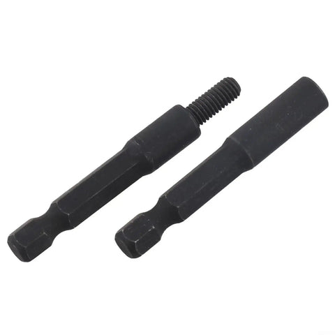 Top Tier Heavy Duty Socket Adapter Set For M5 Screws Made From Chrome Vanadium Steel With 1/4 Inch Hex Shank Fits Electric Drills Perfectly For Fast And Easy Self Tapping Projects On Any Tough DIY Job You Got. two black hex drill adapters, one threaded