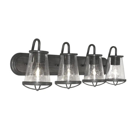 Darby 4 Light Bathroom Vanity Light Fixture 30 Inch Weathered Iron Finish Wall Mount Vanity Sconce with clear glass shades