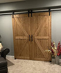 Unfinished Knotty Barn Door 42 By 84 Inches With Classic British Brace Solid Spruce Wood Double Sided Surface Panels Installed