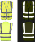 High Visibility Safety Vest With Reflective Strips And Zipper, 10 Packs For Men And Women, front and back view, yellow XL