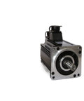 KYKYK stepper motor, front-right view; silver mounting flange, black housing, protruding shaft with brake on top