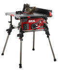 Solid 15 Amp 10 Inch Table Saw Featuring Kickass Precision Cuts And Rack And Pinion Fence Rails For Dead On Accuracy Plus Foldaway Legs.