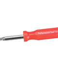 Hella Grippy Heavy Duty Red Handle Six In One Quick Change Multi Bit Screwdriver With Dual Nut Drivers And Phillips Bits For Serious Garage Day Grind, showing red handle and bit.