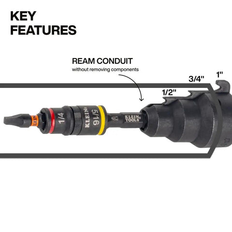 Flip Socket Conduit Reamer 3-In-1 Impact Rated Tool for Half Inch Three Quarter Inch and One Inch Conduit with Magnetic Bit Holder