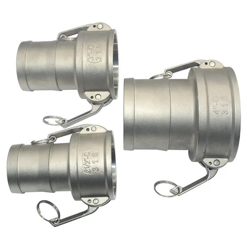 316 Stainless Steel Hose Barb Fitting 3 Inch Camlock Trash Pump Adapter Female For Industrial Pumps, Beefy Camlock Groove Connector, Heavy Duty Stainless Hardware, Temperature Range From Minus 150 Fahrenheit To 500 Fahrenheit, 250 PSI Max, three fittings