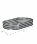 Two Pack Galvanized Oval Raised Garden Beds Metal Outdoor Planter Boxes For Vegetables 6X3X1Ft Each Silver, side view.