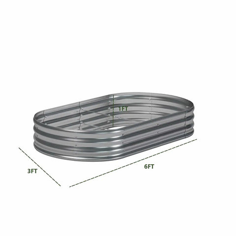 Two Pack Galvanized Oval Raised Garden Beds Metal Outdoor Planter Boxes For Vegetables 6X3X1Ft Each Silver, side view.