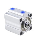 Workhorse Double Acting Compact Pneumatic Cylinder 40mm Bore X 80mm Stroke Thin Block Air Actuator in silver aluminum.