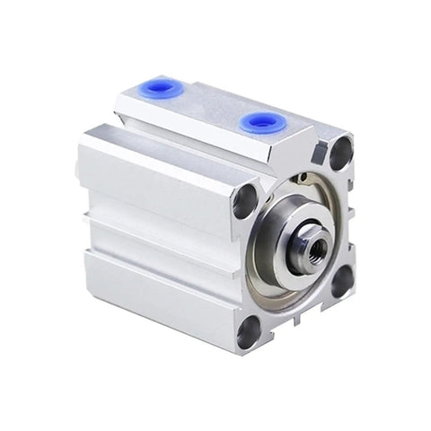 Workhorse Double Acting Compact Pneumatic Cylinder 40mm Bore X 80mm Stroke Thin Block Air Actuator in silver aluminum.