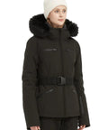 Women's Ski Jacket For Snowboarding Warm Winter Coat With Hood, Windproof And Waterproof, Short Slim Fit Snow Coat For Mountain Adventures, High Warmth Polyester Blend, XL Black