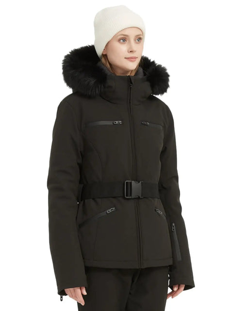 Women's Ski Jacket For Snowboarding Warm Winter Coat With Hood, Windproof And Waterproof, Short Slim Fit Snow Coat For Mountain Adventures, High Warmth Polyester Blend, XL Black