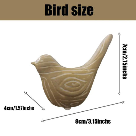 Ceramic Bird Toilet Bolt Covers Decorative Screw Caps showing bird size; 8cm long, 7cm high, in light wood grain ceramic.