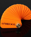 Orange O'Skool bench vise stop spacer set with shims, viewed from the side, designed to prevent racking and ensure even clamp force.