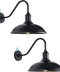 15 Inch Outdoor Gooseneck Barn Light With Dusk To Dawn Sensor, Large Galvanized Finish, showing two mounted lights