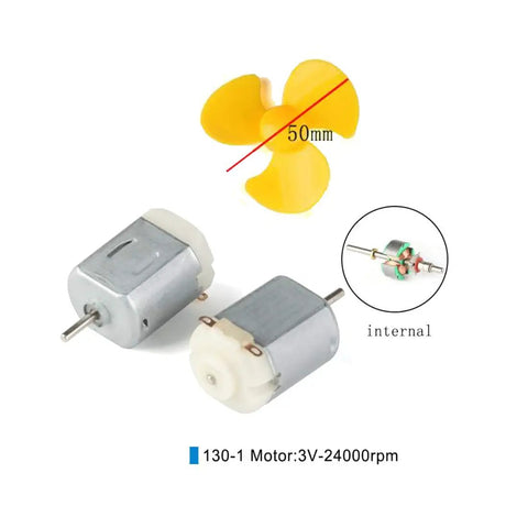 Micro 130 DC Motor Kit 10 Pieces With 50mm 3 Leaf Propeller Ultra Small High RPM Motors for DIY Toys, includes motor and propeller