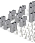 Straight Up Heavy Duty Anderson Battery Connectors 600V 50A Quick Release Power Plug Kits with grey sockets and connectors.