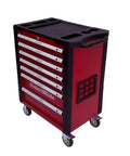 Tough As Nails Rolling Tool Cart With Heavy Duty Steel Drawers And Slip Resistant Wheels, red and black mobile toolbox with six drawers.