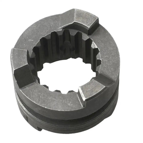 Heavy Duty Outboard Clutch Dog Replacement Fits 9.9HP To 18HP Marine Engines For Fast Gear Shifting And Rock Solid Installation At Home With Basic Tools. Gray metal outboard clutch dog replacement, close-up of splined gear part for 9.9HP-18HP marine engines
