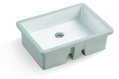 Lincoln Undermount Ceramic Basin Sink in Glossy White with sleek lines and integrated overflow ring, ideal for modern bathrooms.