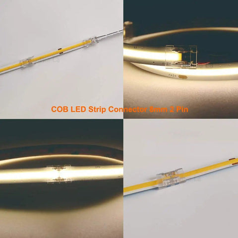 8mm COB LED Strip Connector Kit With 2 Pin Extension showing connection points and integrated LED light strip details