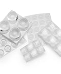 Heavy Duty Clear Silicone Bumper Pads With Sweet Sticky Backing And Quiet Dampening Rubber Feet For Furniture Drawers Kitchen Counters And Home Electronics No Sweat Setup Always - assorted sizes on white background