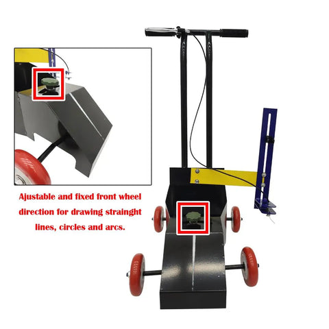 Heck Of A Multifunction Line Marking Machine That Renders Crisp Roads And Parking Lots With Zero Sweat Precision And Quick Width Tweaks For School Zones Or Garages with adjustable front wheel and red wheels.
