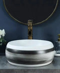 Bathroom Sinks Indoor Countertop Ceramic Basin Outdoor Countertop Washbasin Bathroom Basin Wash Basin Vessel Vanity Sink Bowl Basin with gray stripe design.