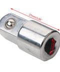 Chrome-plated 3/8 in socket sleeve adapter with side set-screw and 1/4 in bore, 27 mm long