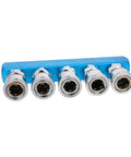 Five Way Half Inch Air Manifold Block Splitter for Pneumatic Systems Inline Hose Fittings Iron Construction Multi Outlet Distributor