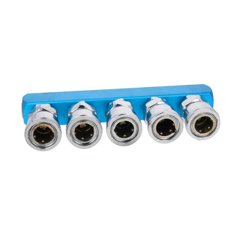 Five Way Half Inch Air Manifold Block Splitter for Pneumatic Systems Inline Hose Fittings Iron Construction Multi Outlet Distributor