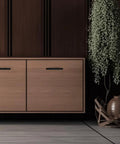Set Of 30 Matte Black Cabinet Pulls, 5 Inch Length, 3 Inch Hole Centers, shown on wooden cabinet drawer